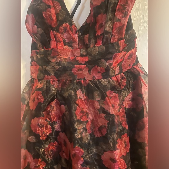 Lulus Simply Divine Black Red Floral Print Organza Maxi Dress M Bridal Formal - Picture 6 of 10